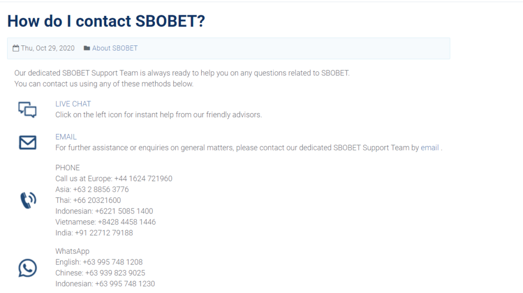 Customer Support at SBOTOP