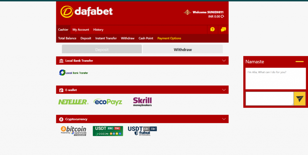 Dafabet withdrawal methods