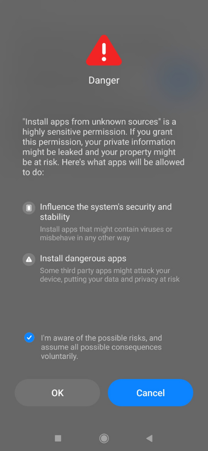 unknown app warning