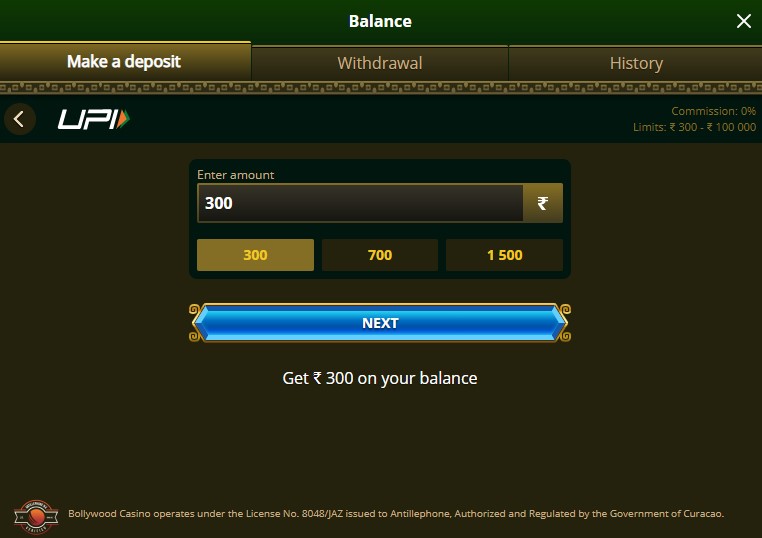 Deposit Methods on Bollywood Casino