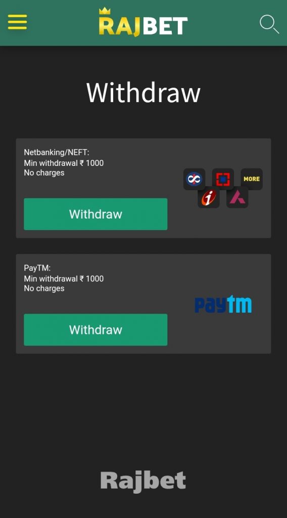 Rajbet Withdrawal Methods