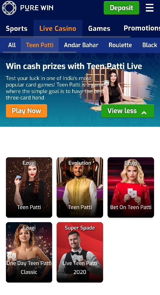 Teen Patti at Pure Win