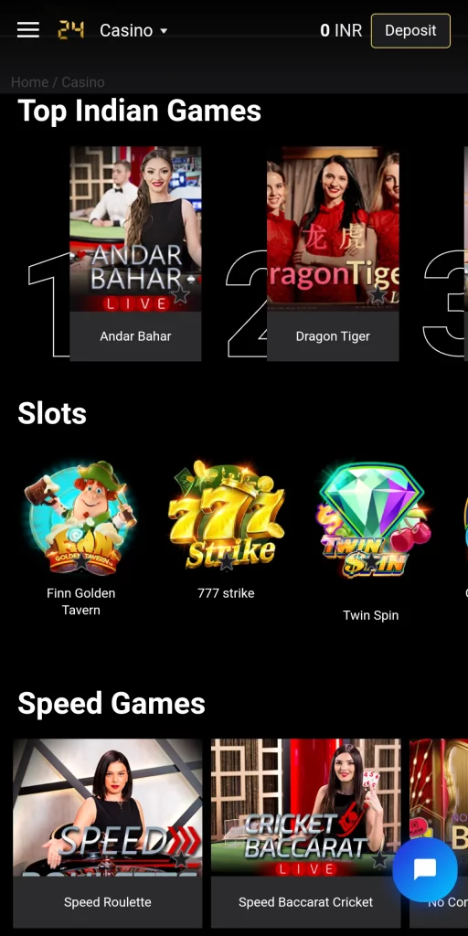 Screenshot of Top Indian Games at 24betting