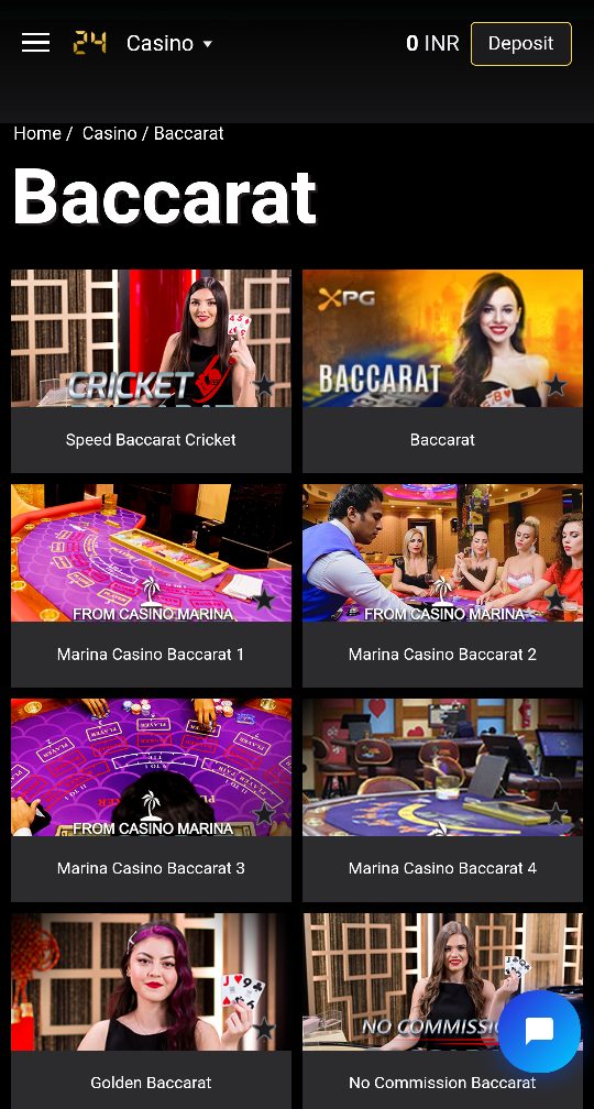 Screenshot of Baccarat at 24betting