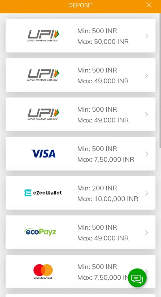 Deposit Methods at Cricbaba