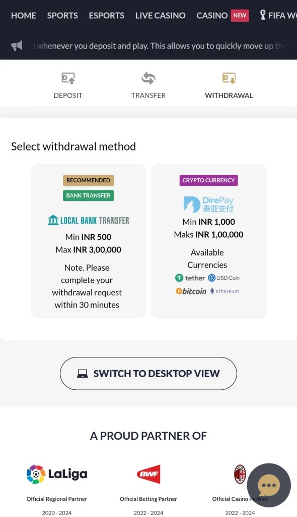 M88 Withdrawal Methods