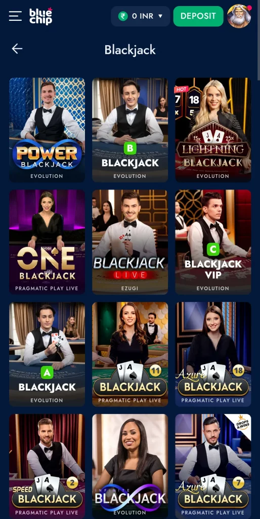 Blackjack at Bluechip casino