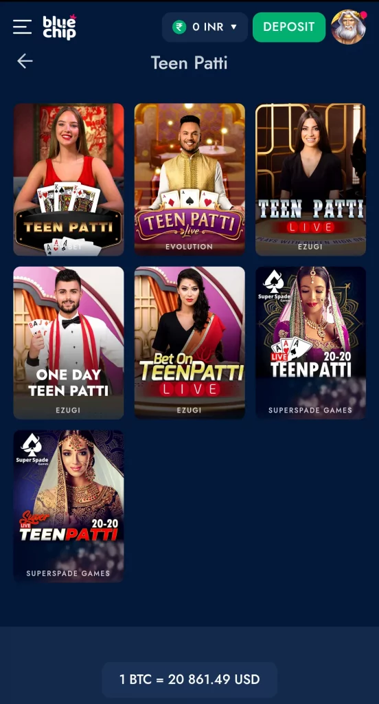 Teen Patti at Bluechip casino