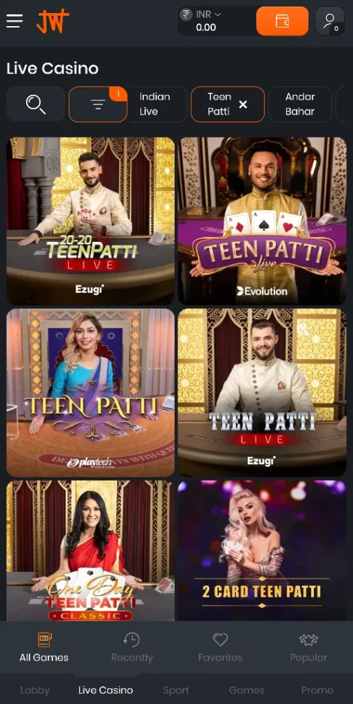 Teen Patti Games at Jungliwin Casino