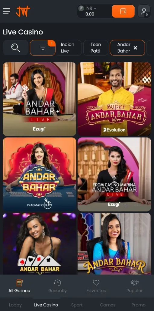 Andar Bahar Games At Jungliwin Casino