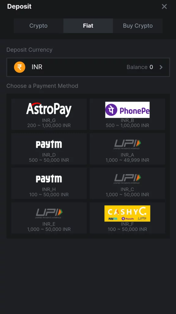 Deposit methods at BC.Game