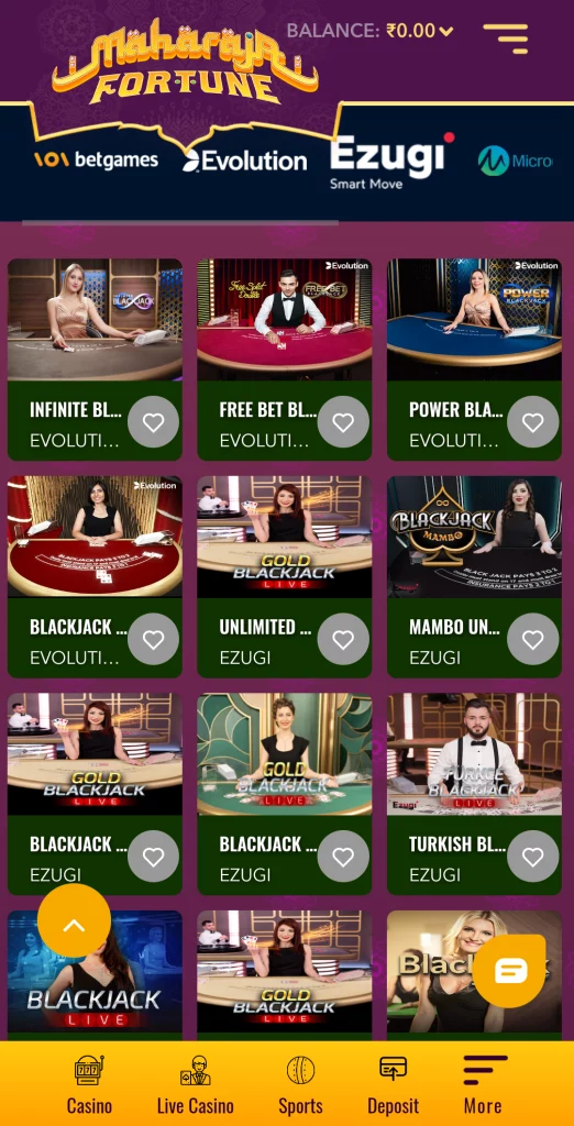 Blackjack at Maharaja Fortune Casino