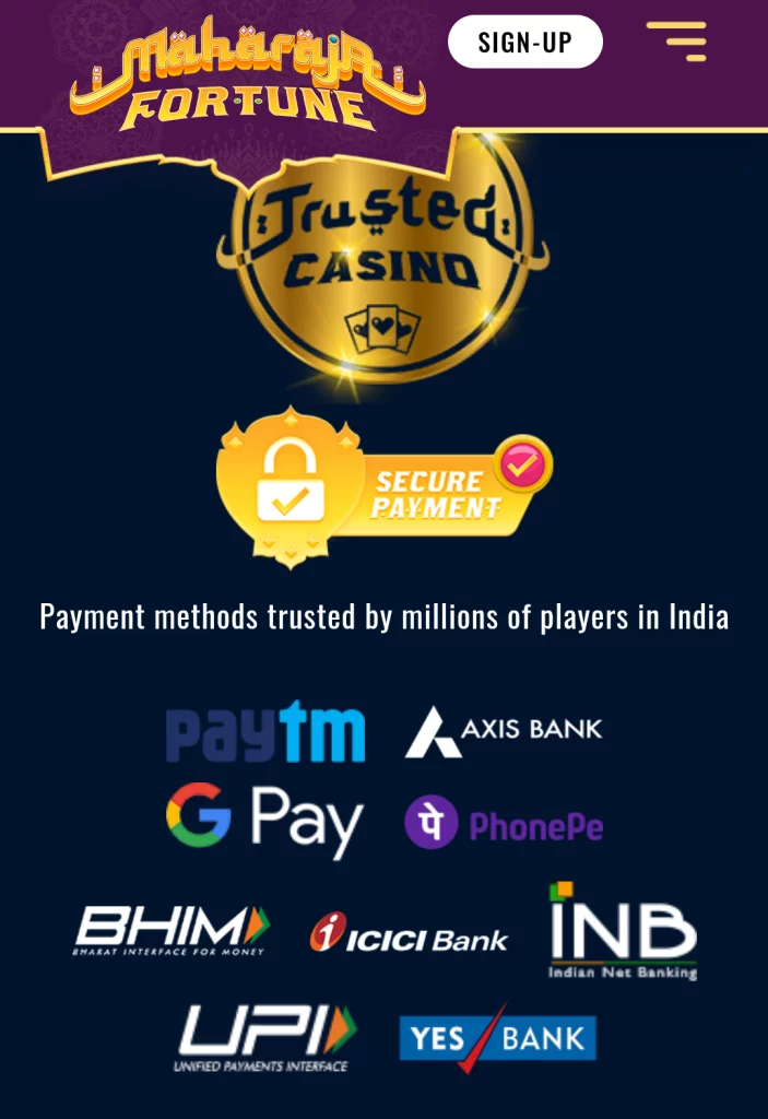 Secure Payment Methods at Maharaja Fortune Casino