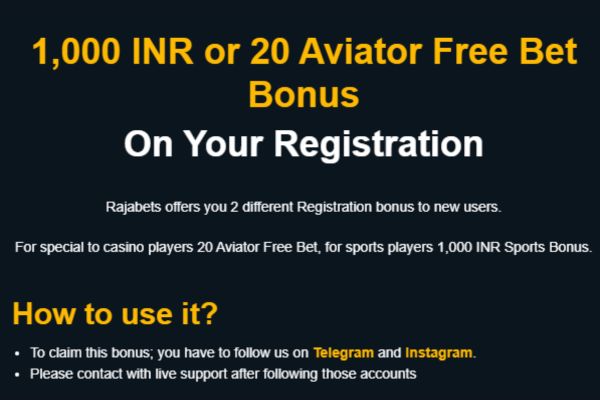 Registration bonus in Rajabets