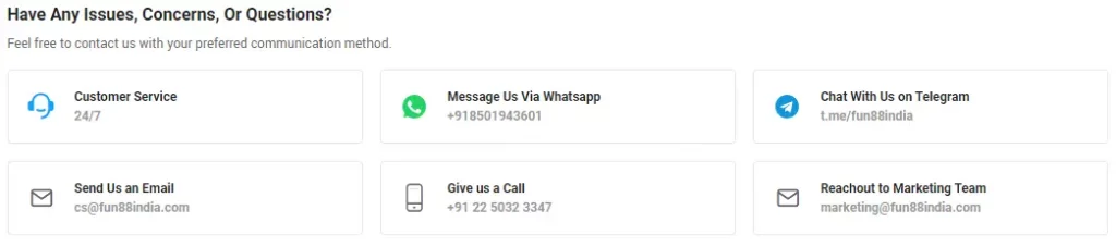 Customer Support Channels at Fun88